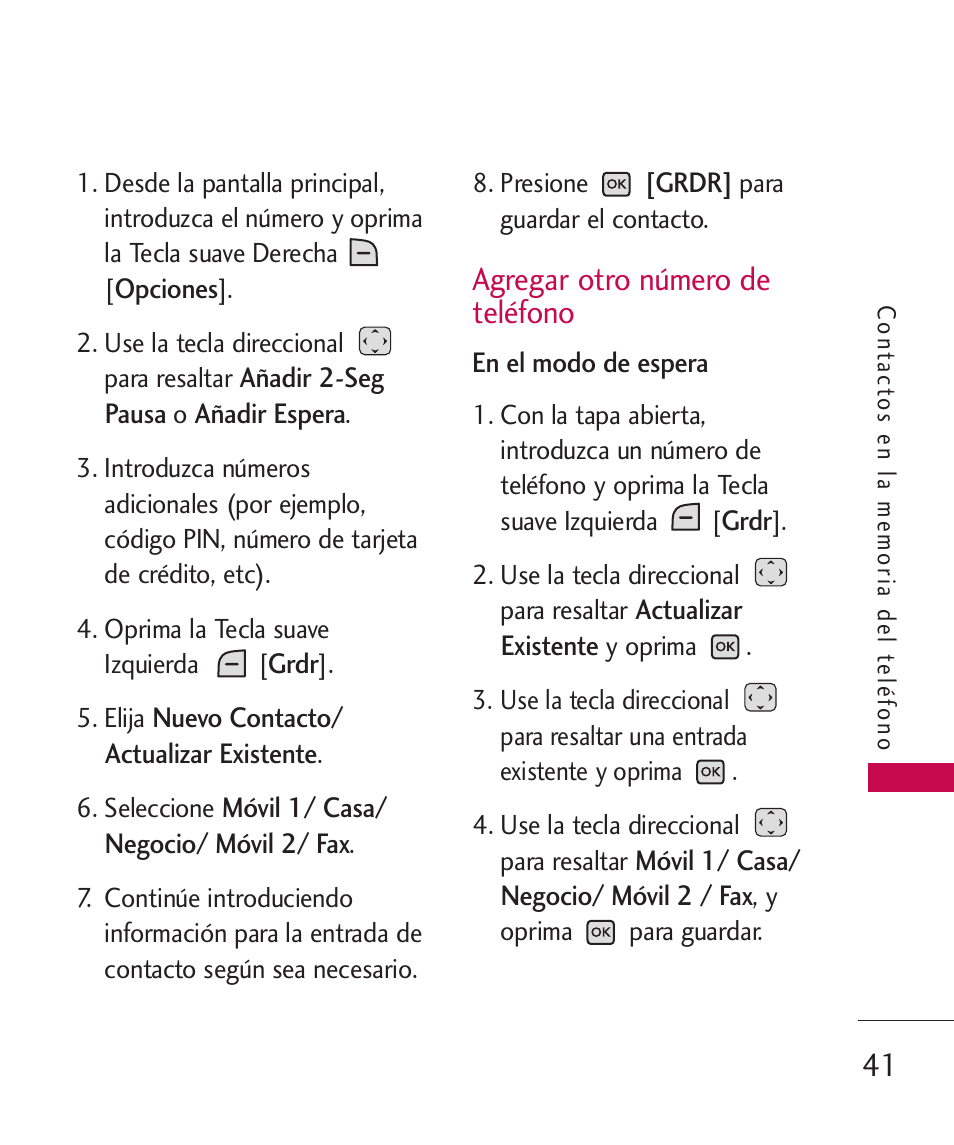 Agregar otro número de teléfono, Agregar otro número de teléfono 41 | LG LGAX8370 User Manual | Page 202 / 338