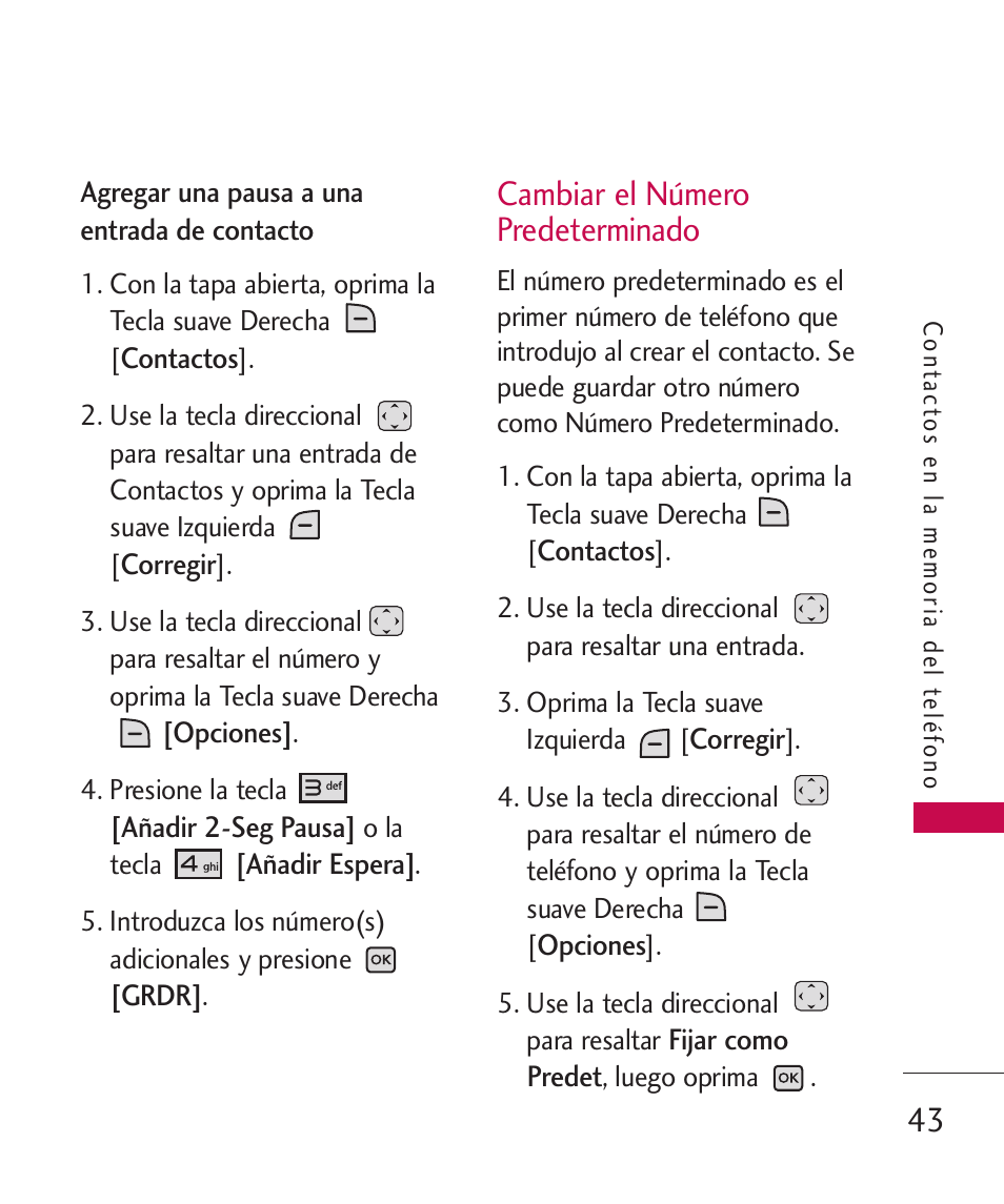 Cambiar el número predeterm, Cambiar el número, Predeterminado | Cambiar el número predeterminado | LG LGAX8370 User Manual | Page 204 / 338