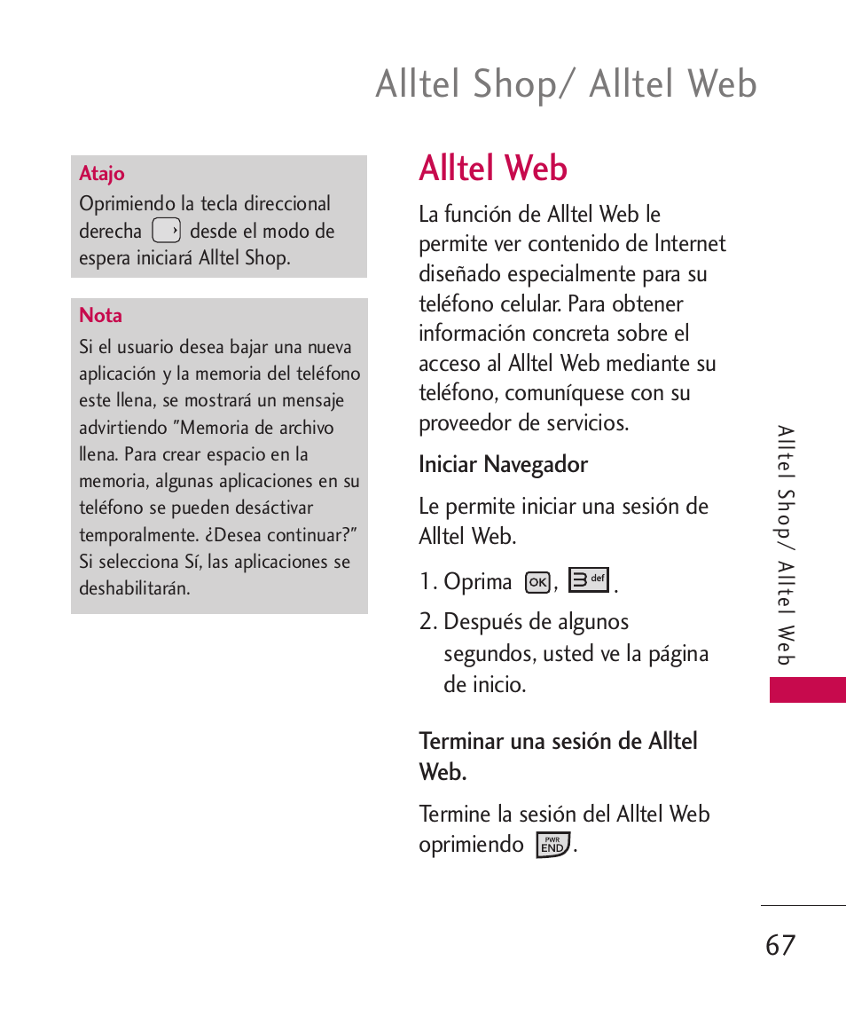 Alltel web, Alltel shop/ alltel web | LG LGAX8370 User Manual | Page 228 / 338