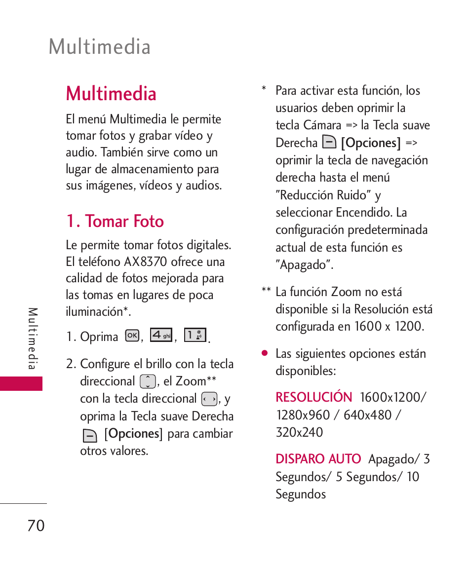 Multimedia, Tomar foto | LG LGAX8370 User Manual | Page 231 / 338