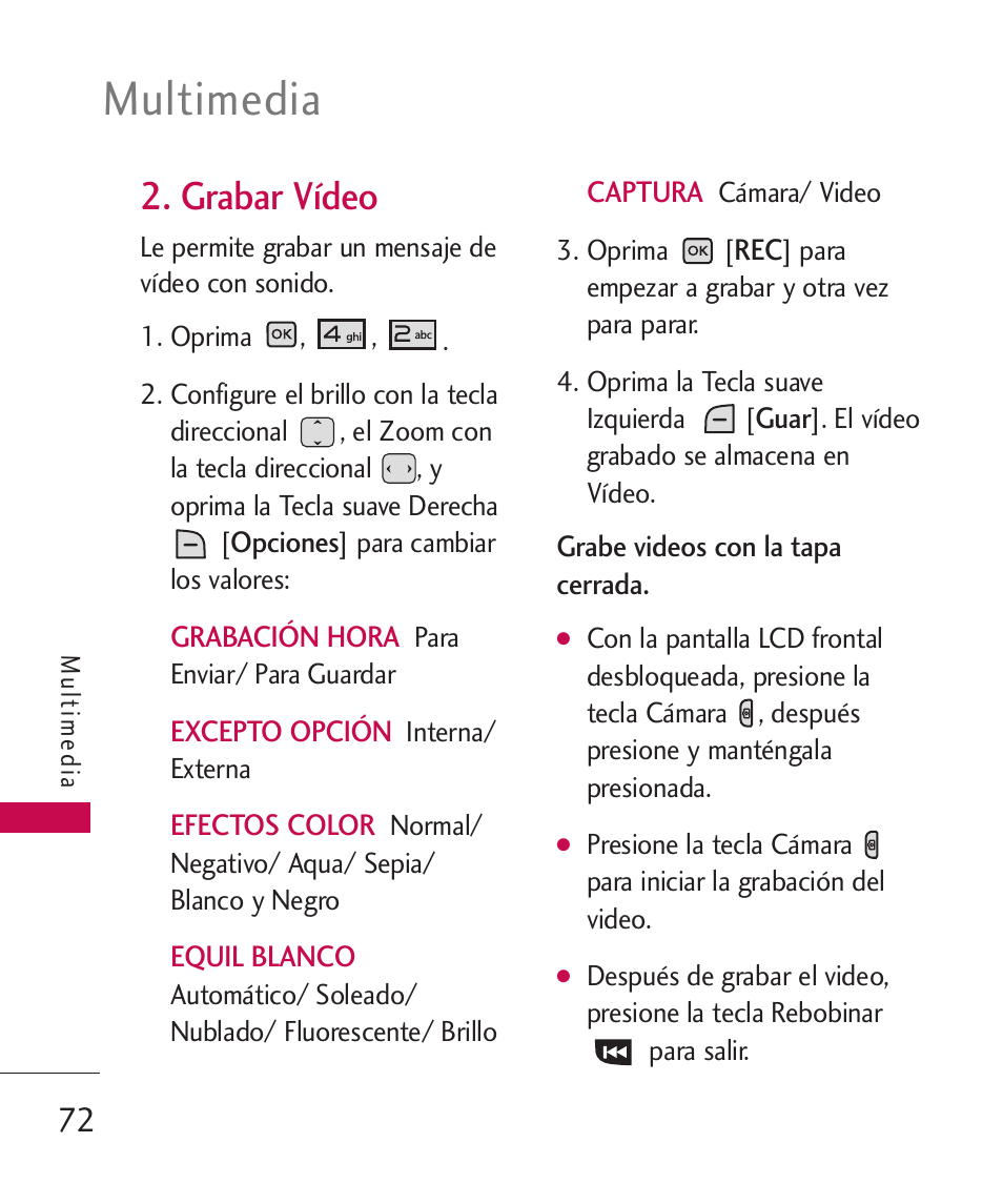 Grabar vídeo, Multimedia | LG LGAX8370 User Manual | Page 233 / 338