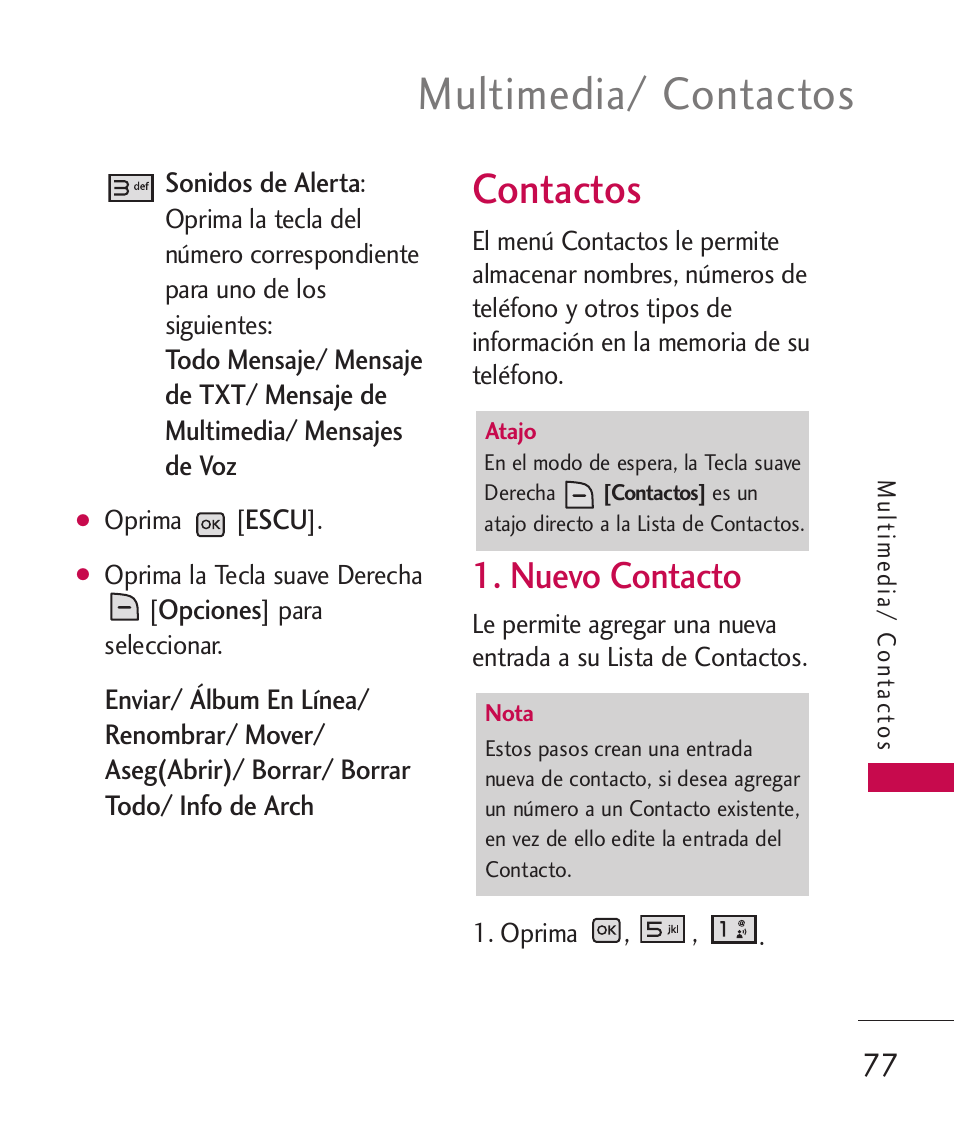 Contactos, Nuevo contacto, Multimedia/ contactos | LG LGAX8370 User Manual | Page 238 / 338