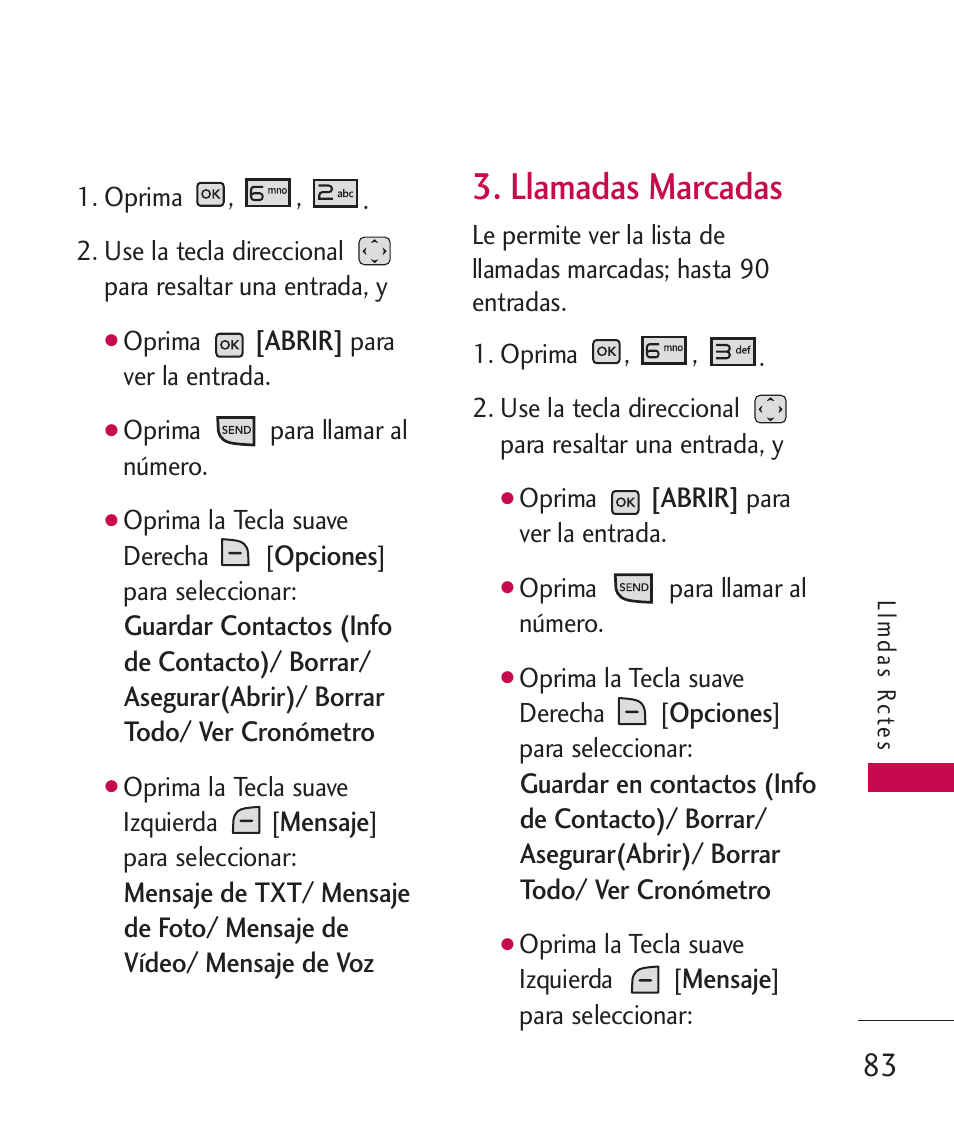 Llamadas marcadas | LG LGAX8370 User Manual | Page 244 / 338