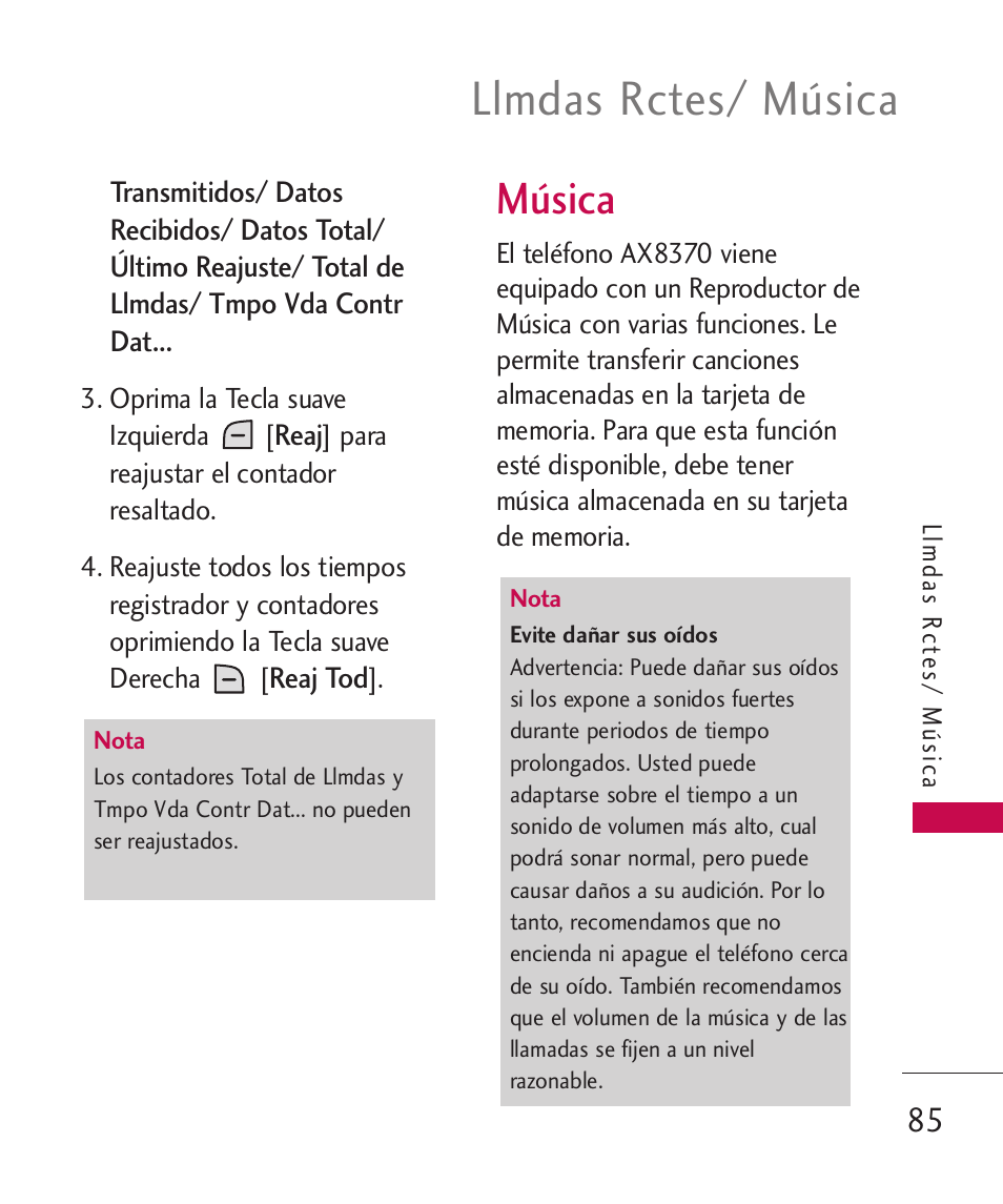 Música, Llmdas rctes/ música | LG LGAX8370 User Manual | Page 246 / 338