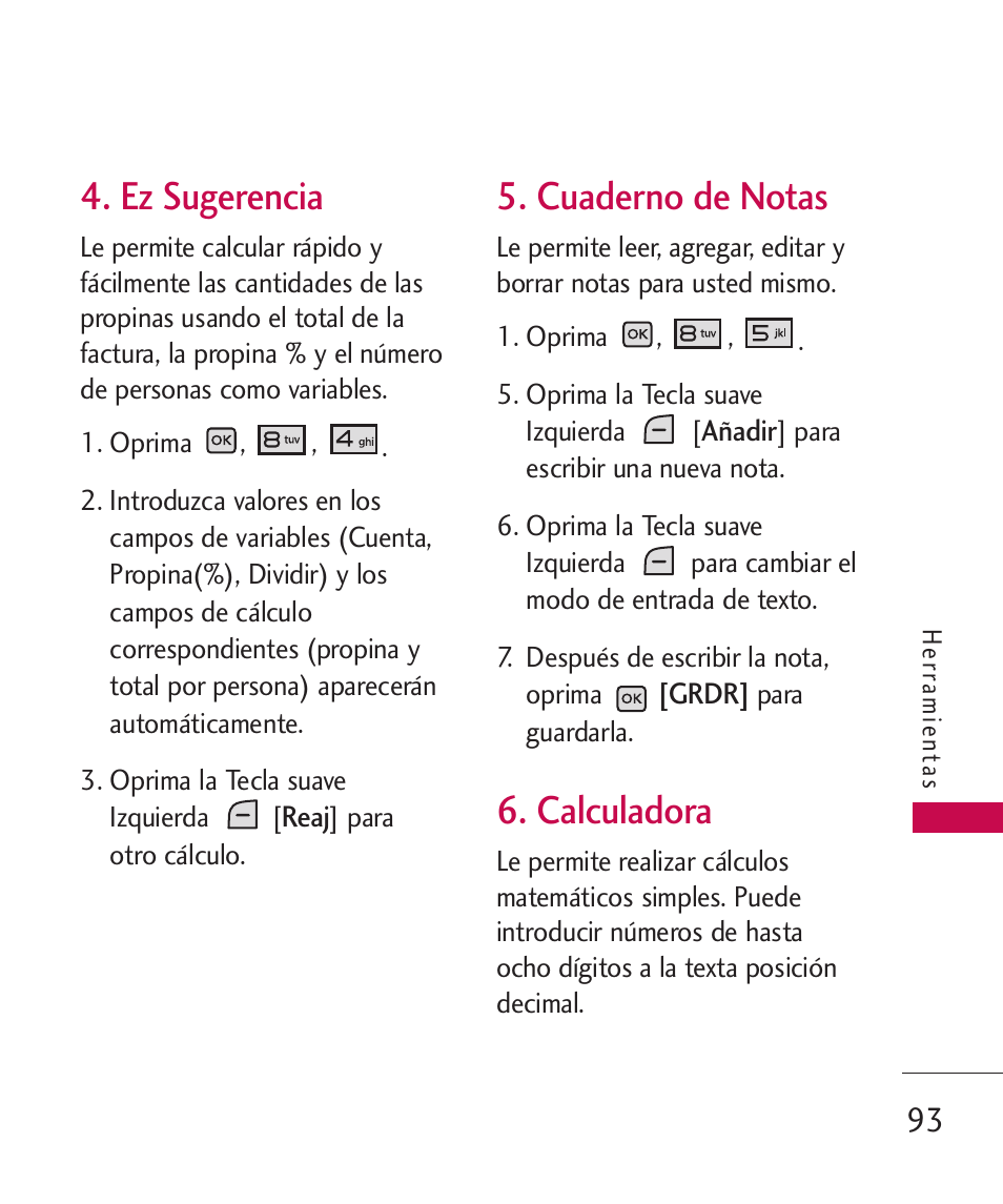 Ez sugerencia, Cuaderno de notas, Calculadora | LG LGAX8370 User Manual | Page 254 / 338