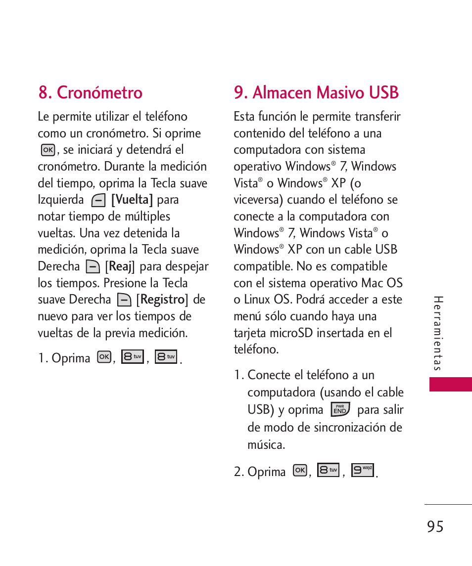 Cronómetro, Almacen masivo usb | LG LGAX8370 User Manual | Page 256 / 338