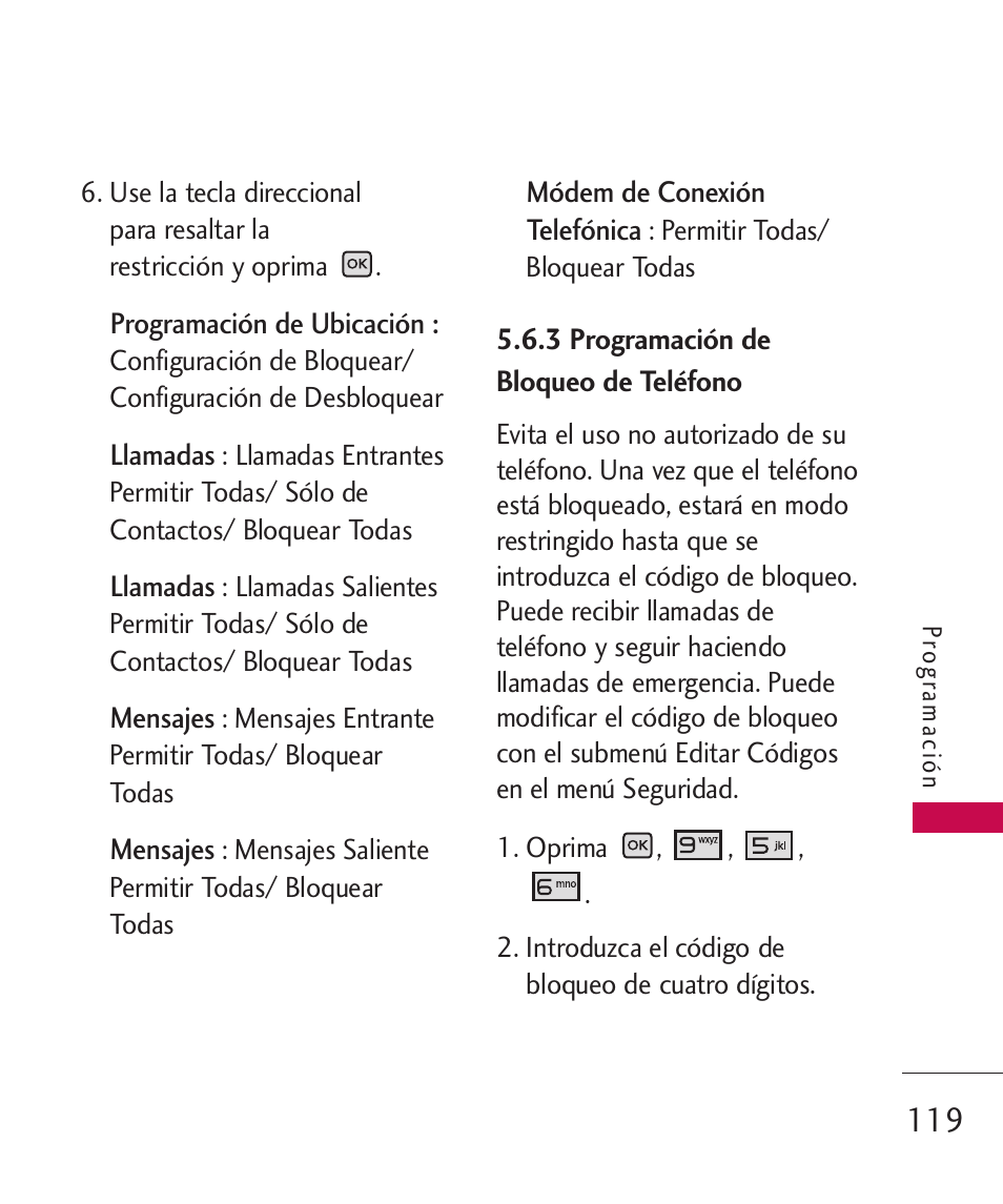 3 programación de bloqu, 3 programación de bloqueo, De teléfono | LG LGAX8370 User Manual | Page 280 / 338
