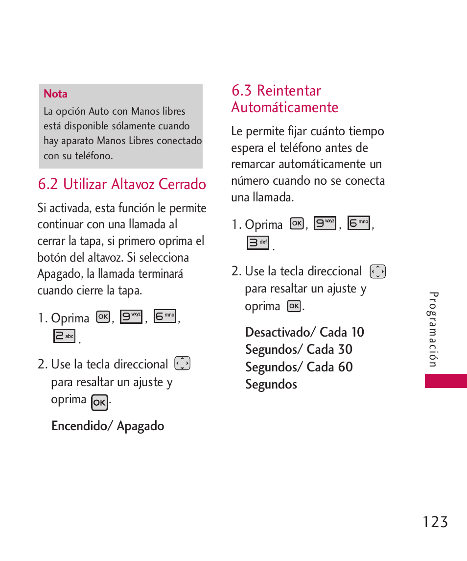 2 utilizar altavoz cerrado, 3 reintentar automáticamente, 3 reintentar automáticamente 123 | LG LGAX8370 User Manual | Page 284 / 338