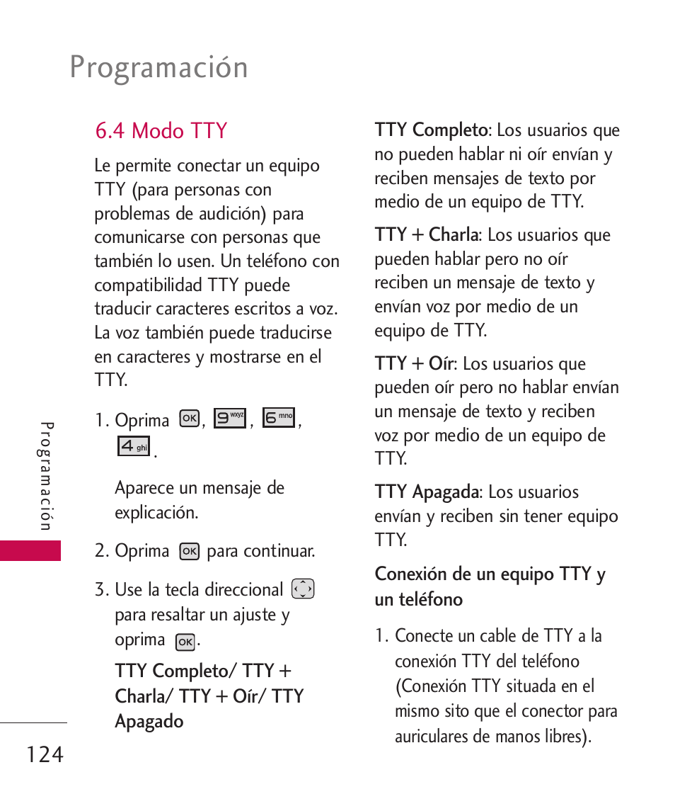 4 modo tty, Programación | LG LGAX8370 User Manual | Page 285 / 338