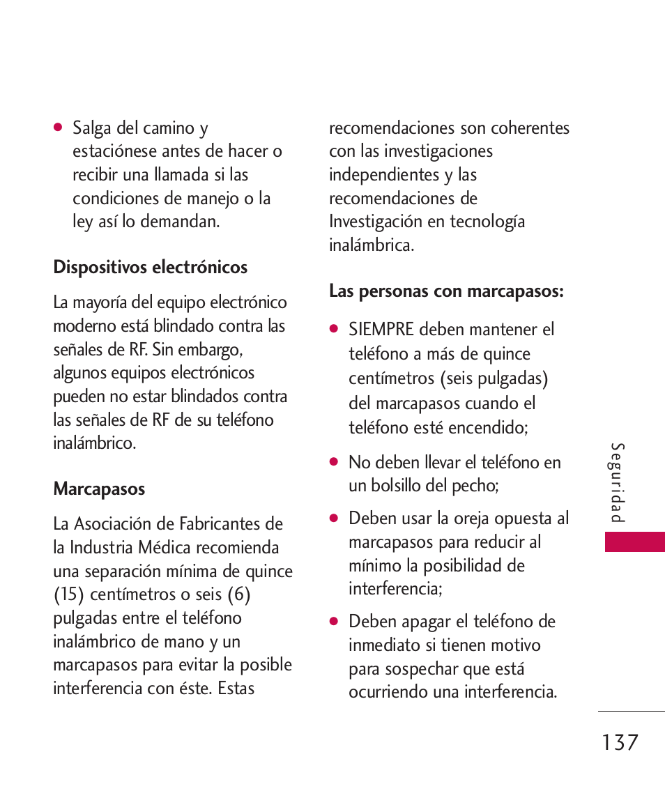 Dispositivos electrónicos, Marcapasos, Las personas con marcapasos | LG LGAX8370 User Manual | Page 298 / 338