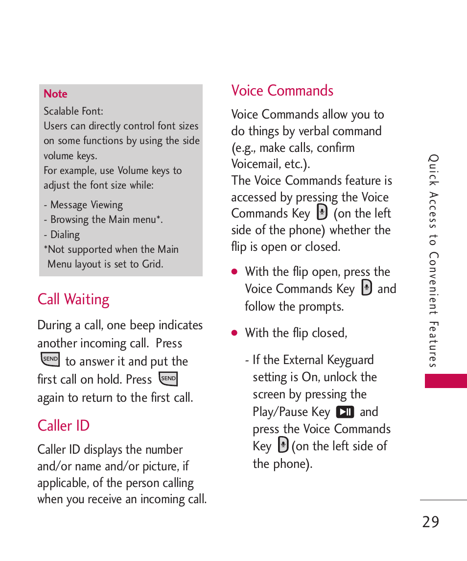 Call waiting, Caller id, Voice commands | LG LGAX8370 User Manual | Page 31 / 338