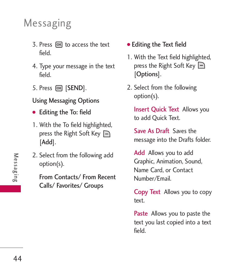 Messaging | LG LGAX8370 User Manual | Page 46 / 338