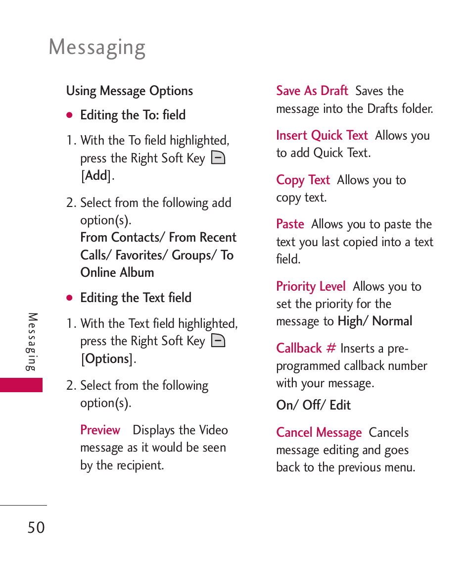 Messaging | LG LGAX8370 User Manual | Page 52 / 338