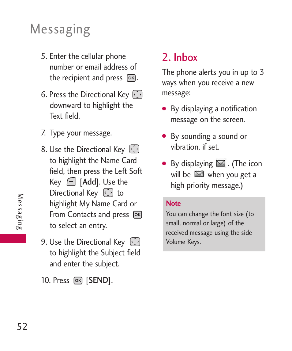 Inbox, Messaging | LG LGAX8370 User Manual | Page 54 / 338
