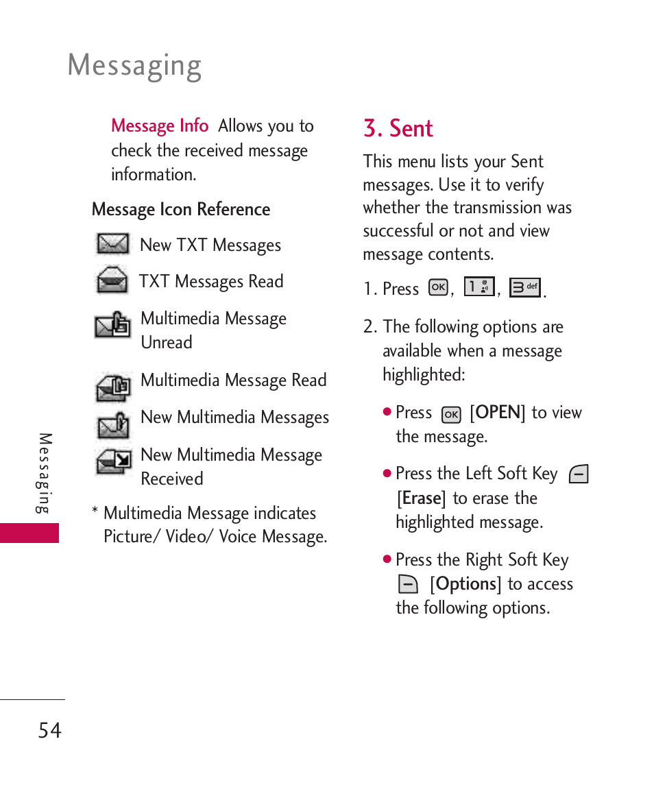 Sent, Messaging | LG LGAX8370 User Manual | Page 56 / 338