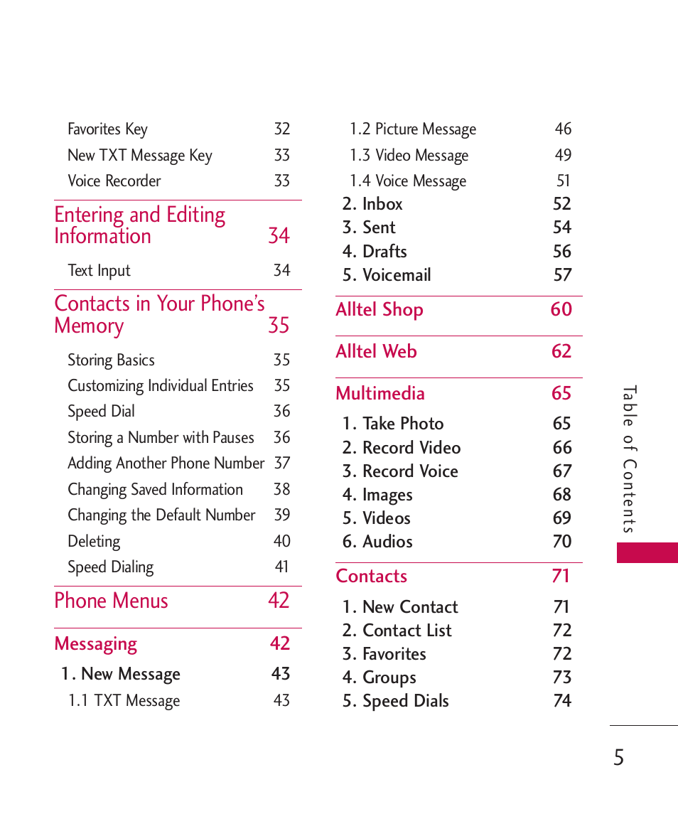 Entering and editing information 34, Phone menus 42 | LG LGAX8370 User Manual | Page 7 / 338