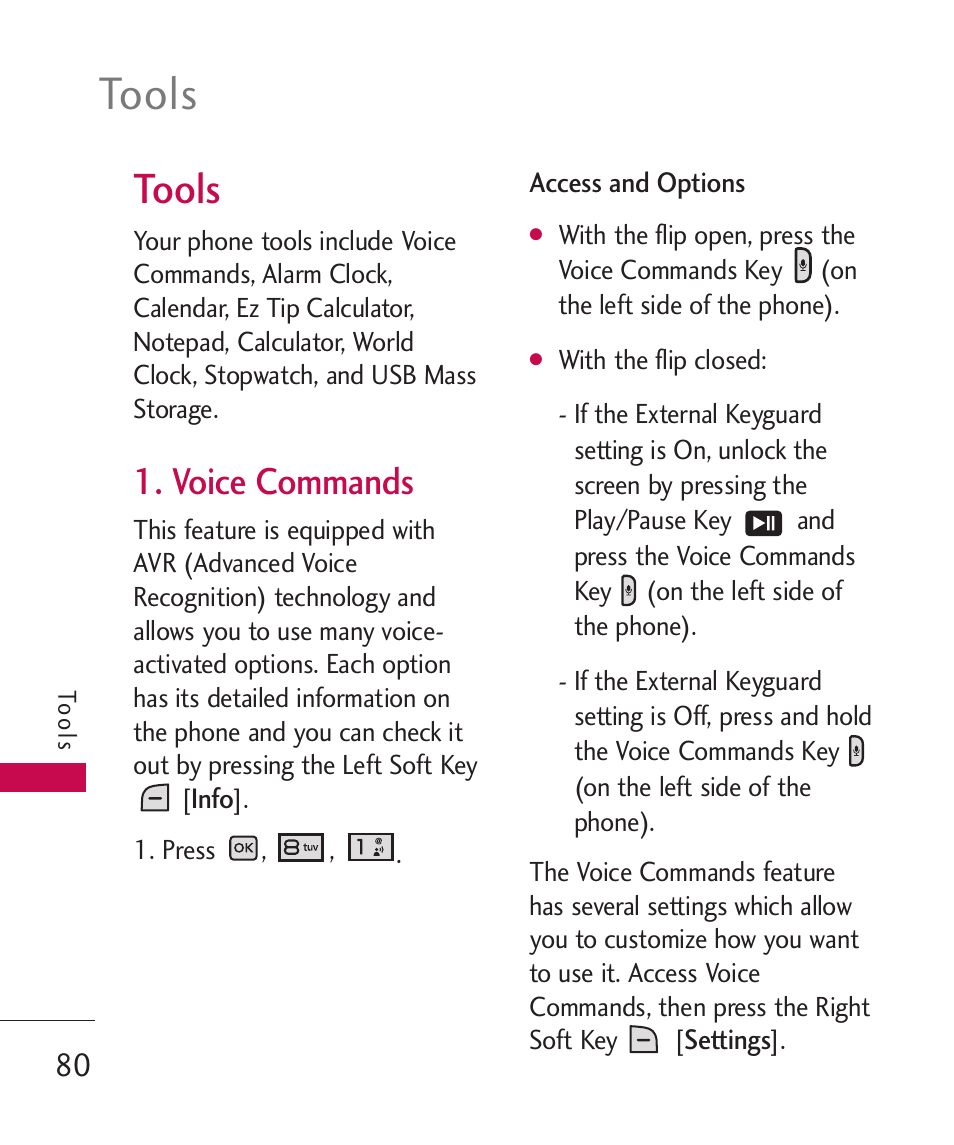 Tools, Voice commands | LG LGAX8370 User Manual | Page 82 / 338