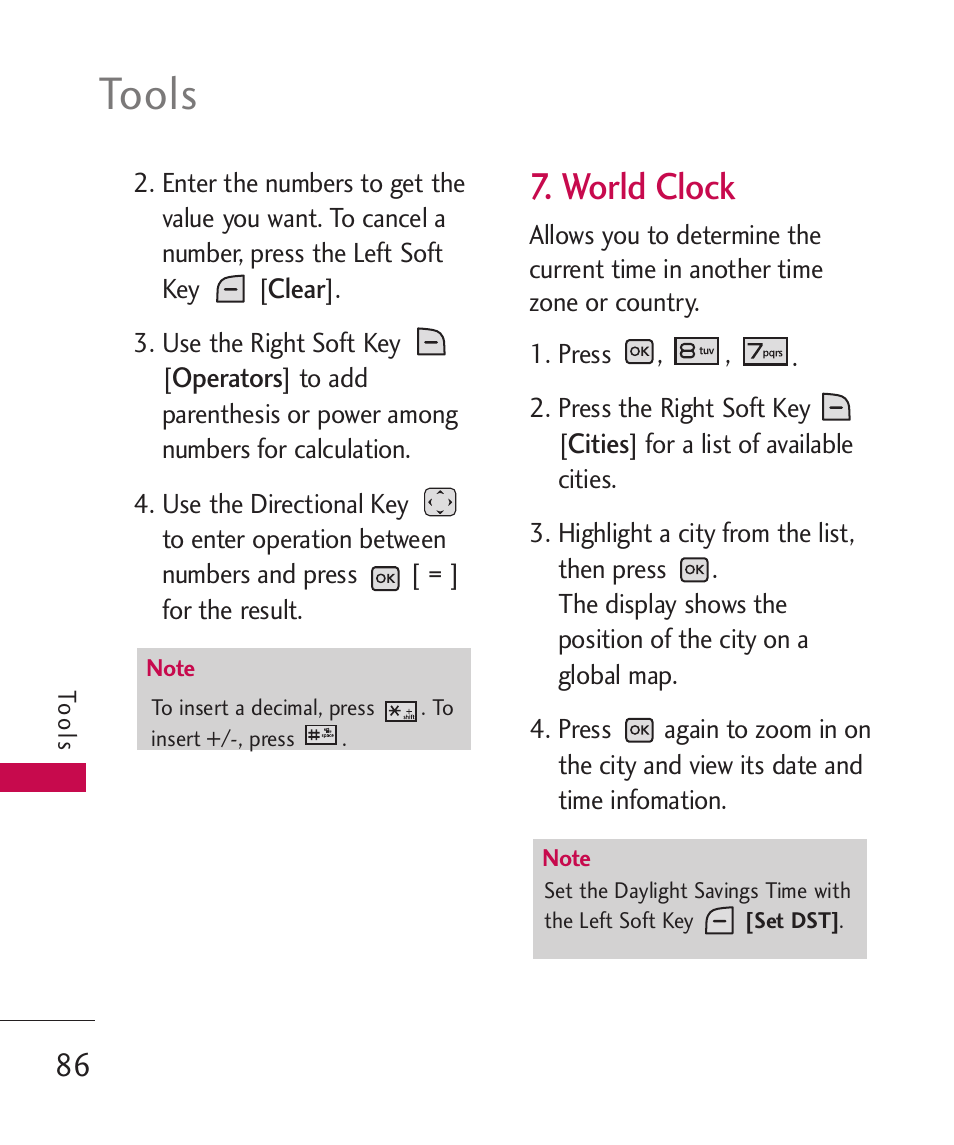 World clock, Tools | LG LGAX8370 User Manual | Page 88 / 338