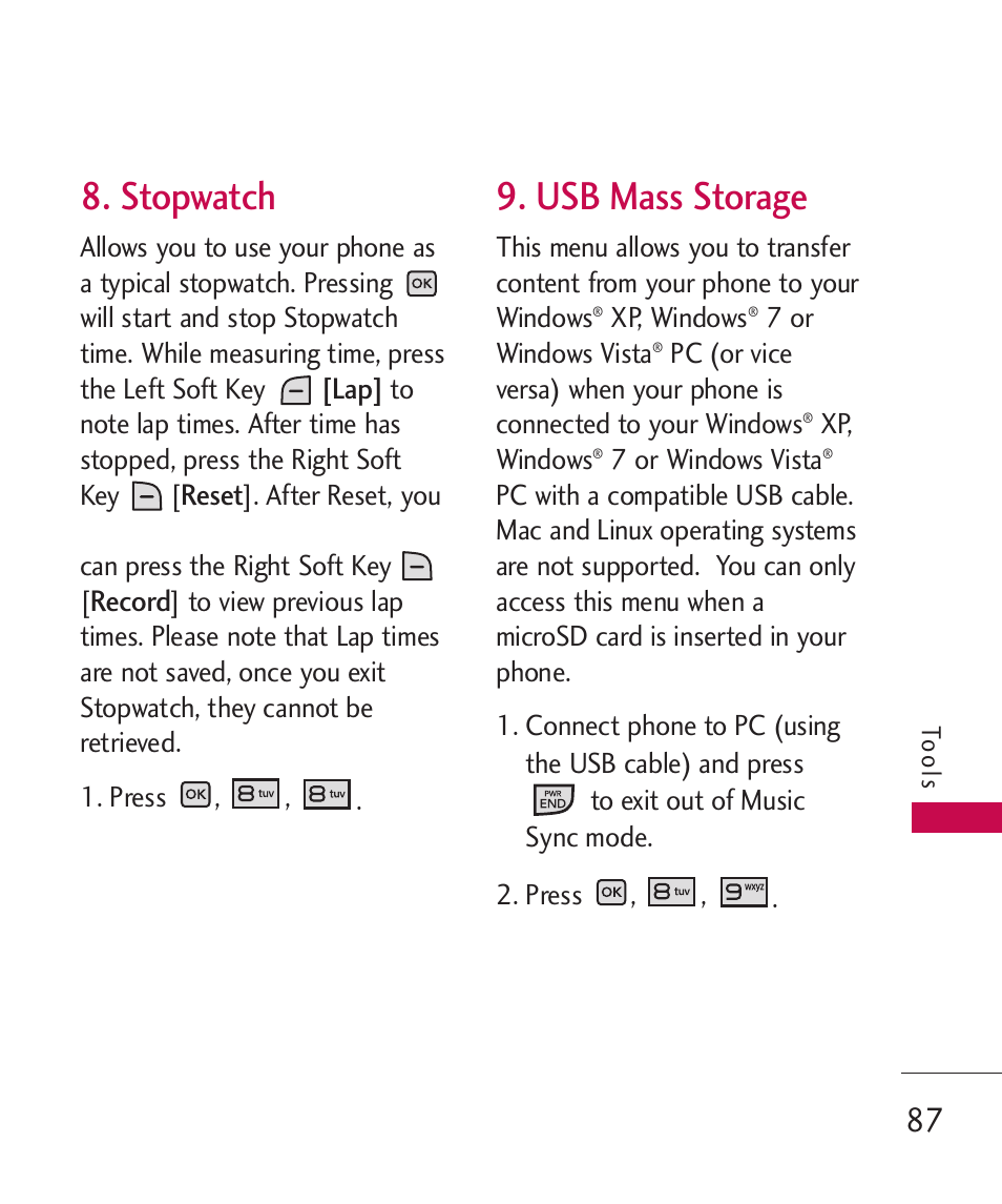 Stopwatch, Usb mass storage | LG LGAX8370 User Manual | Page 89 / 338