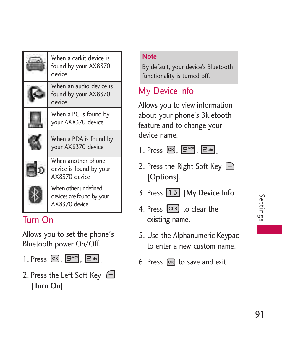 Turn on, My device info | LG LGAX8370 User Manual | Page 93 / 338