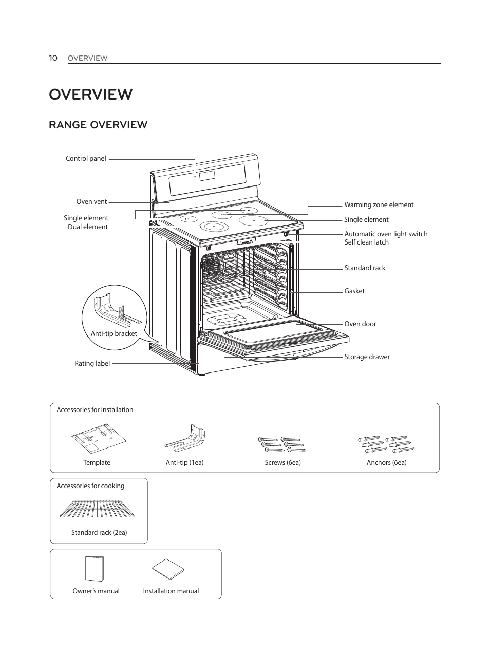 Overview, Range overview | LG LRE3023SW User Manual | Page 10 / 84