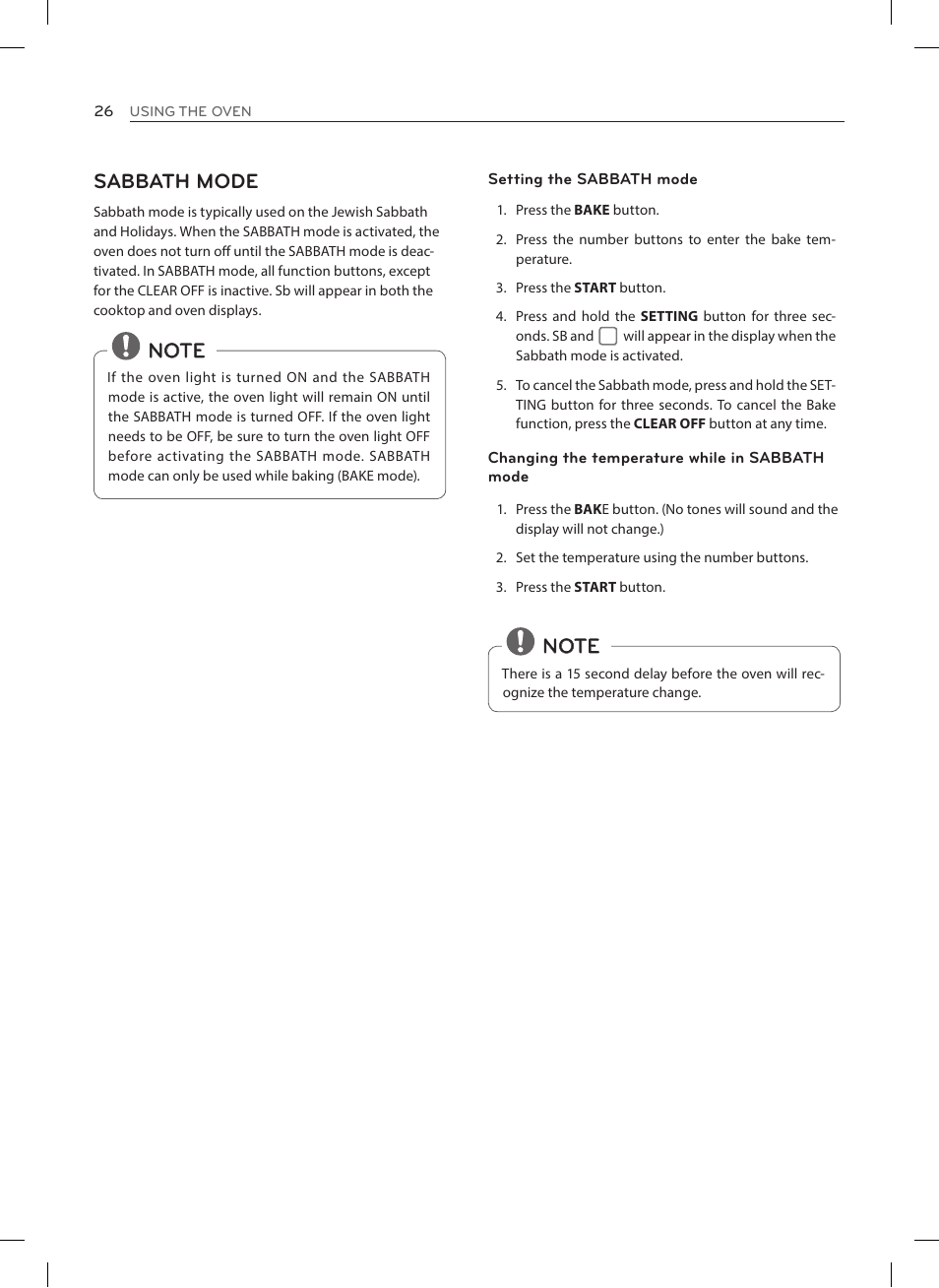 Sabbath mode | LG LRE3023SW User Manual | Page 26 / 84