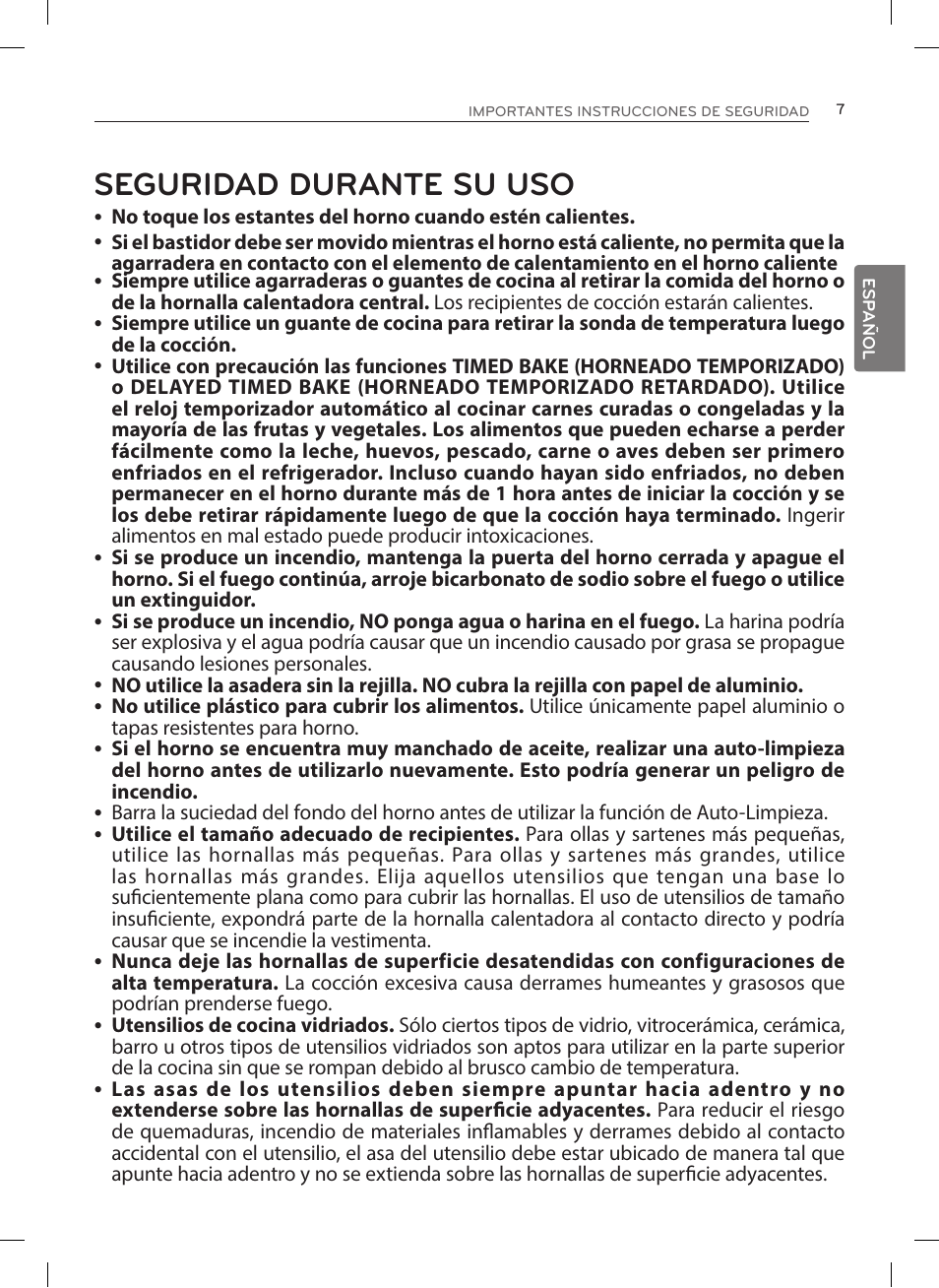 Seguridad durante su uso | LG LRE3023SW User Manual | Page 47 / 84