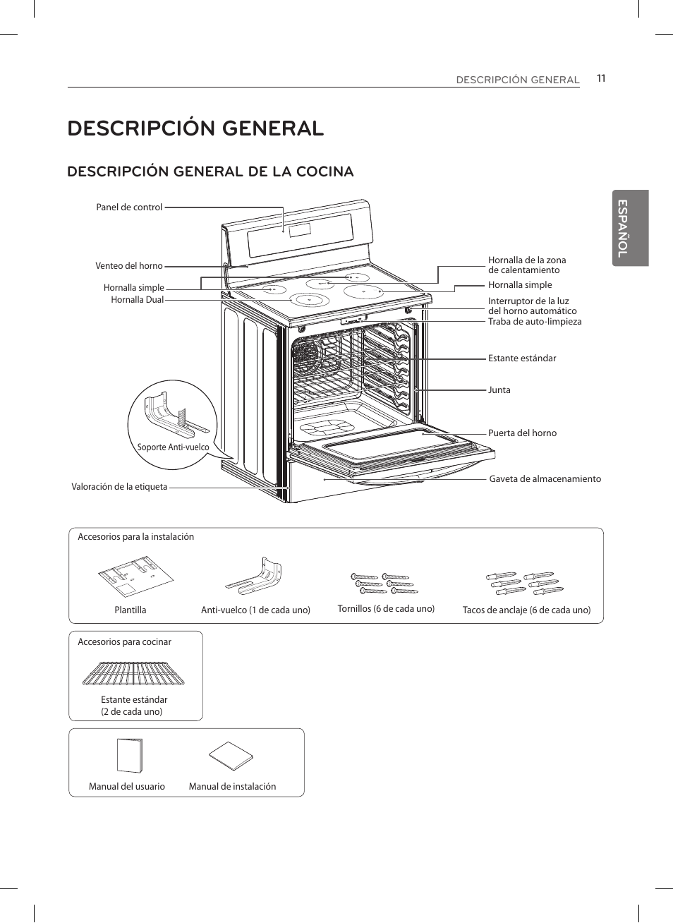 Descripción general, Descripción general de la cocina | LG LRE3023SW User Manual | Page 51 / 84