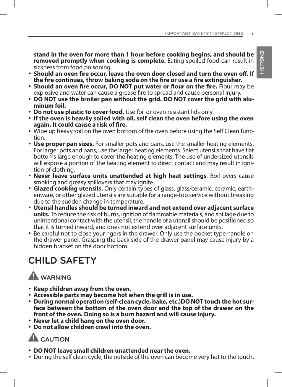 Child safety | LG LRE3023SW User Manual | Page 7 / 84