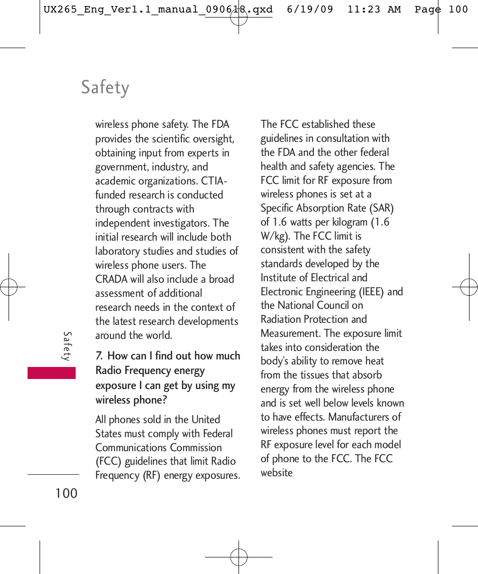 Safety | LG LGUX265 User Manual | Page 100 / 124