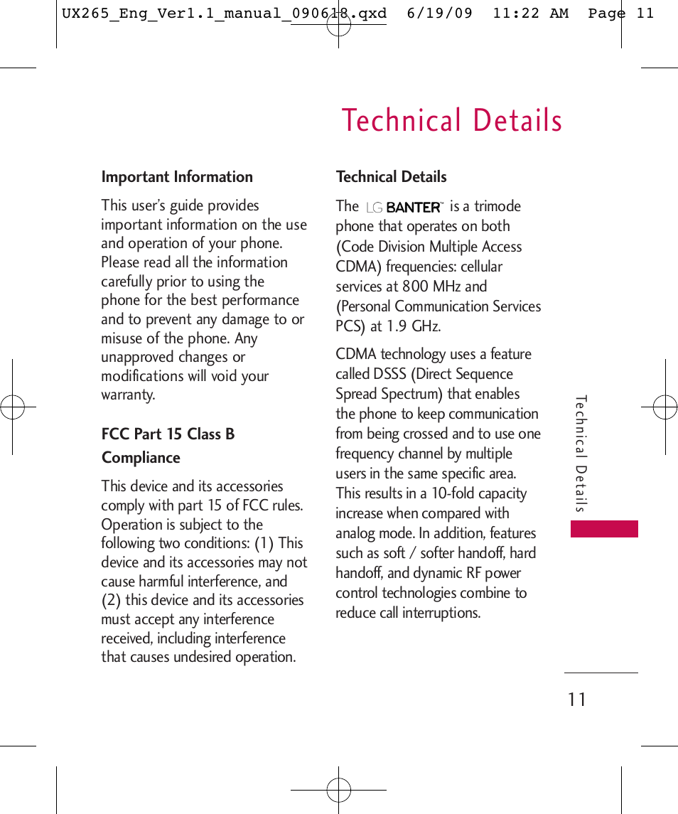 Technical details | LG LGUX265 User Manual | Page 11 / 124