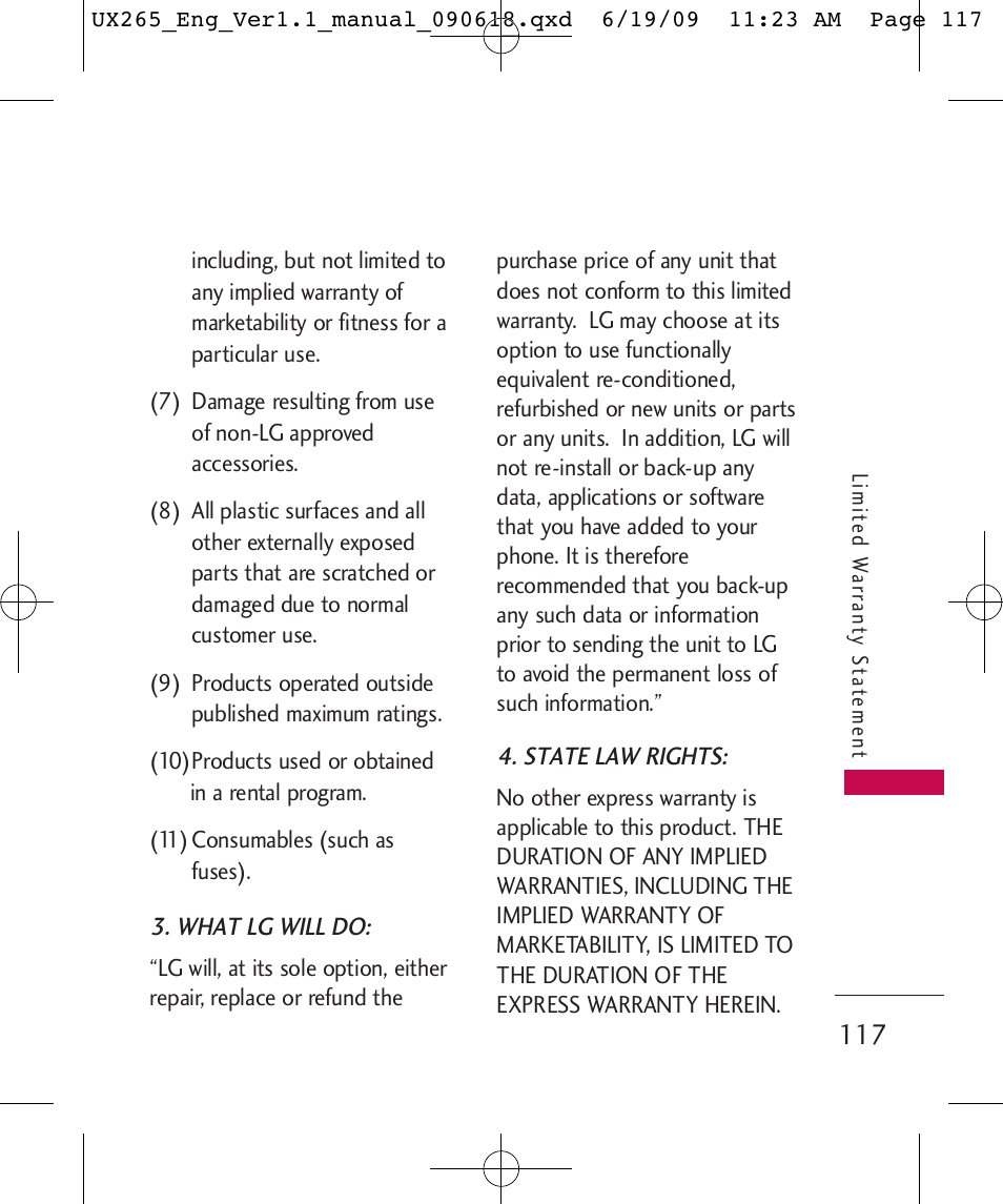 LG LGUX265 User Manual | Page 117 / 124