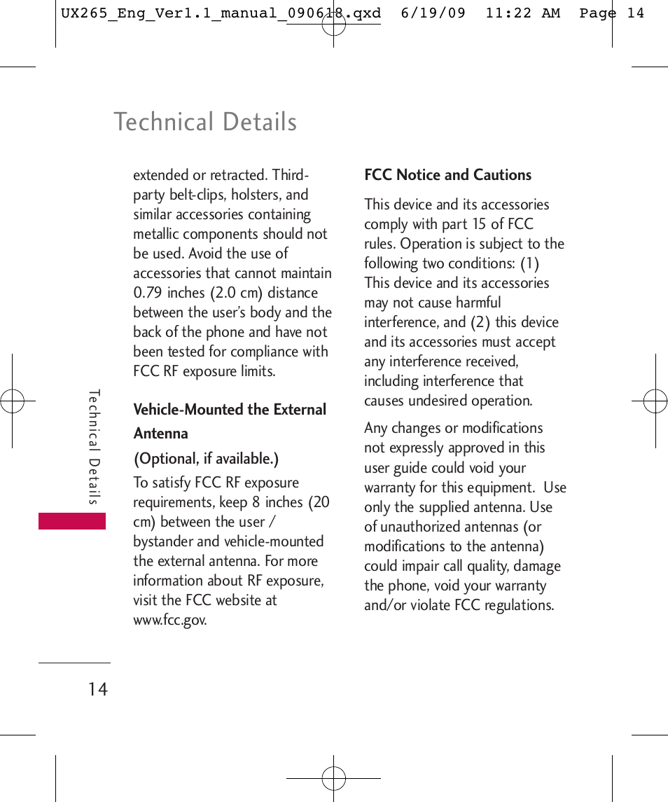 Technical details | LG LGUX265 User Manual | Page 14 / 124