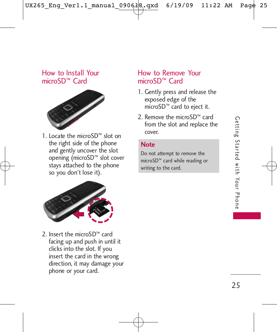 How to install your microsd, Card, How to remove your microsd | LG LGUX265 User Manual | Page 25 / 124