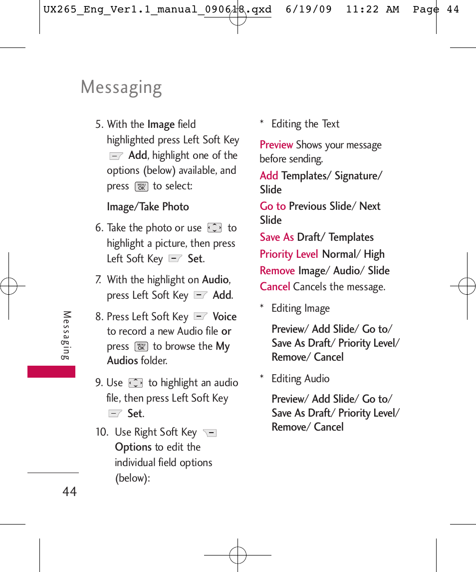 Messaging | LG LGUX265 User Manual | Page 44 / 124