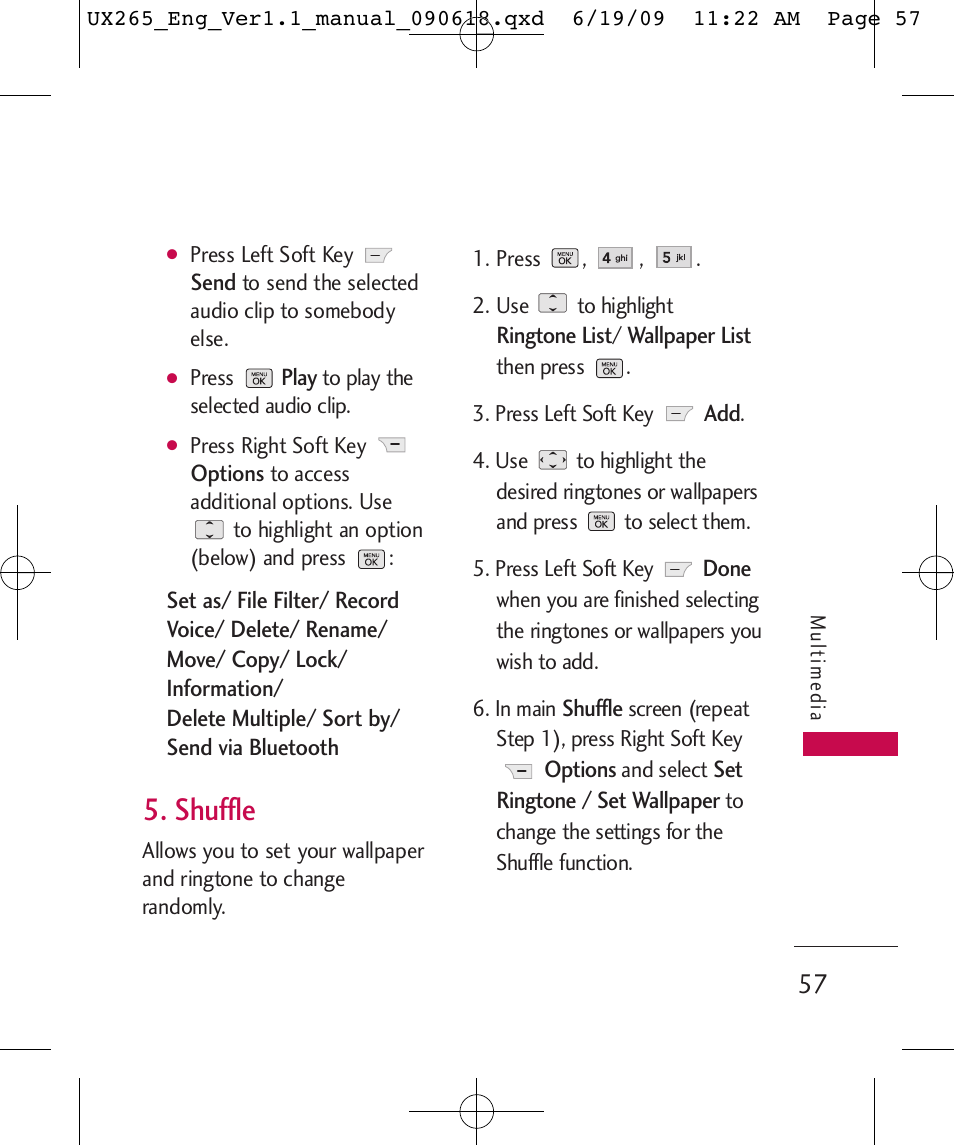 Shuffle | LG LGUX265 User Manual | Page 57 / 124