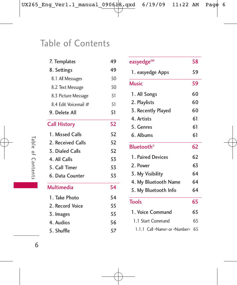 LG LGUX265 User Manual | Page 6 / 124