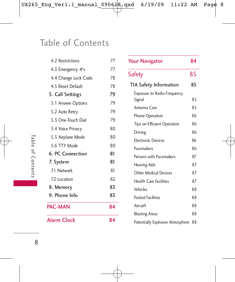 LG LGUX265 User Manual | Page 8 / 124