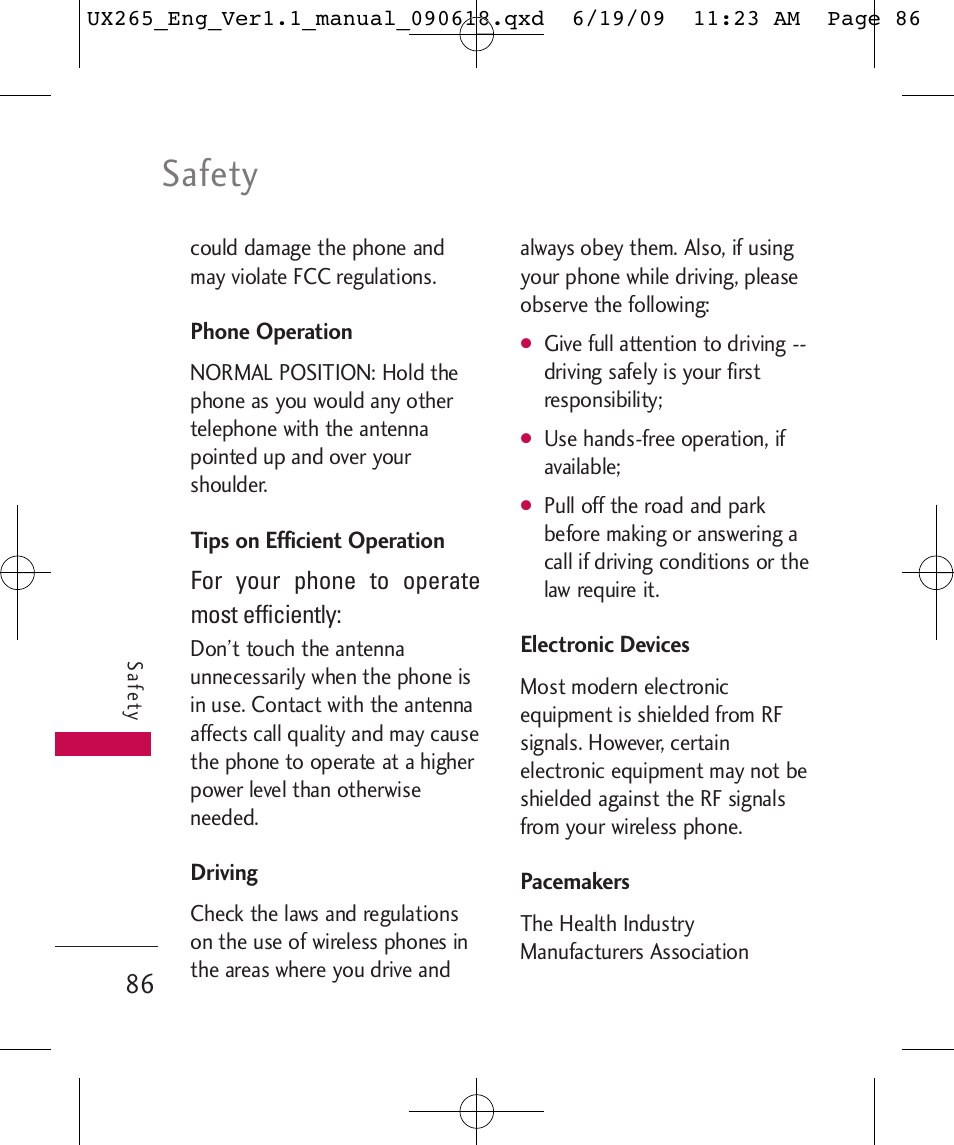 Safety | LG LGUX265 User Manual | Page 86 / 124