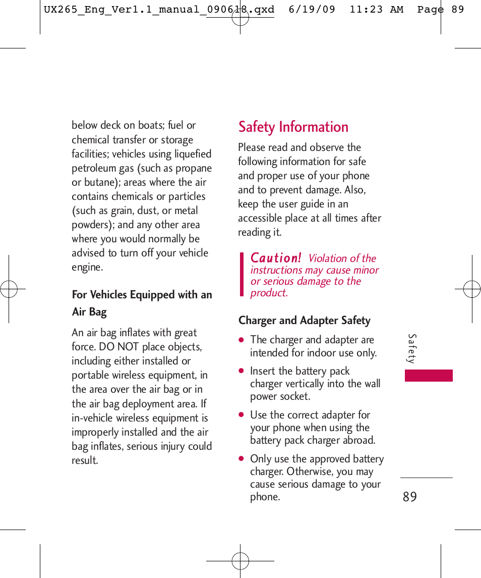 Safety information, Ccaauuttiioonn | LG LGUX265 User Manual | Page 89 / 124