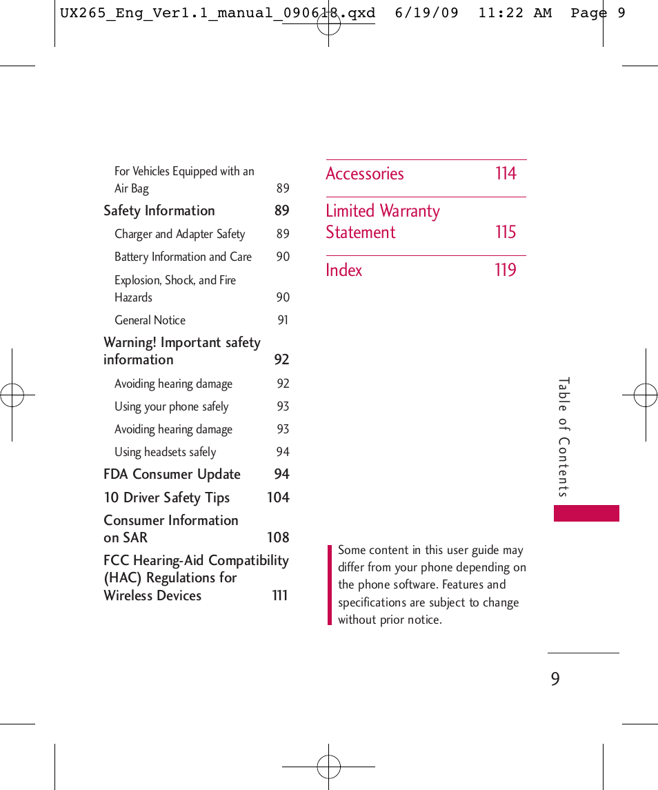 LG LGUX265 User Manual | Page 9 / 124