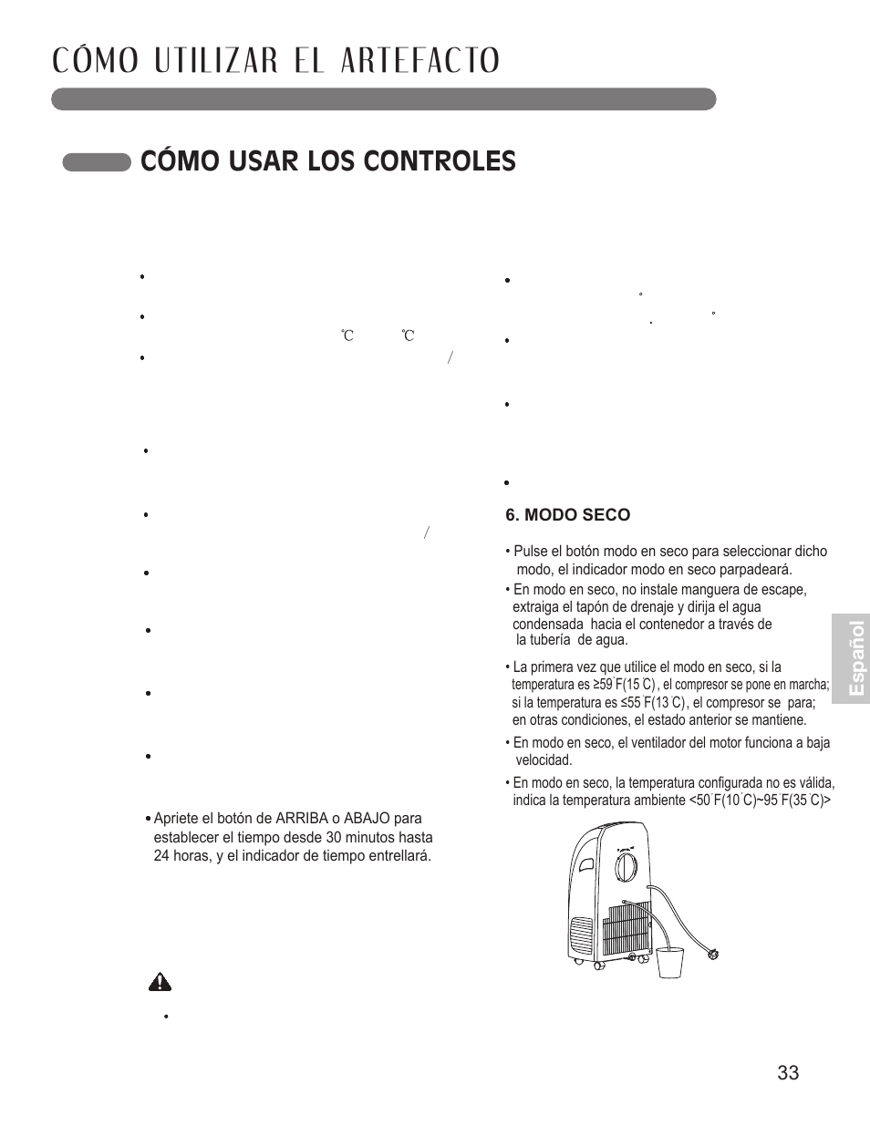 Cómo usar los controles, Nota, 33 español | LG LP0910WNR User Manual | Page 33 / 48