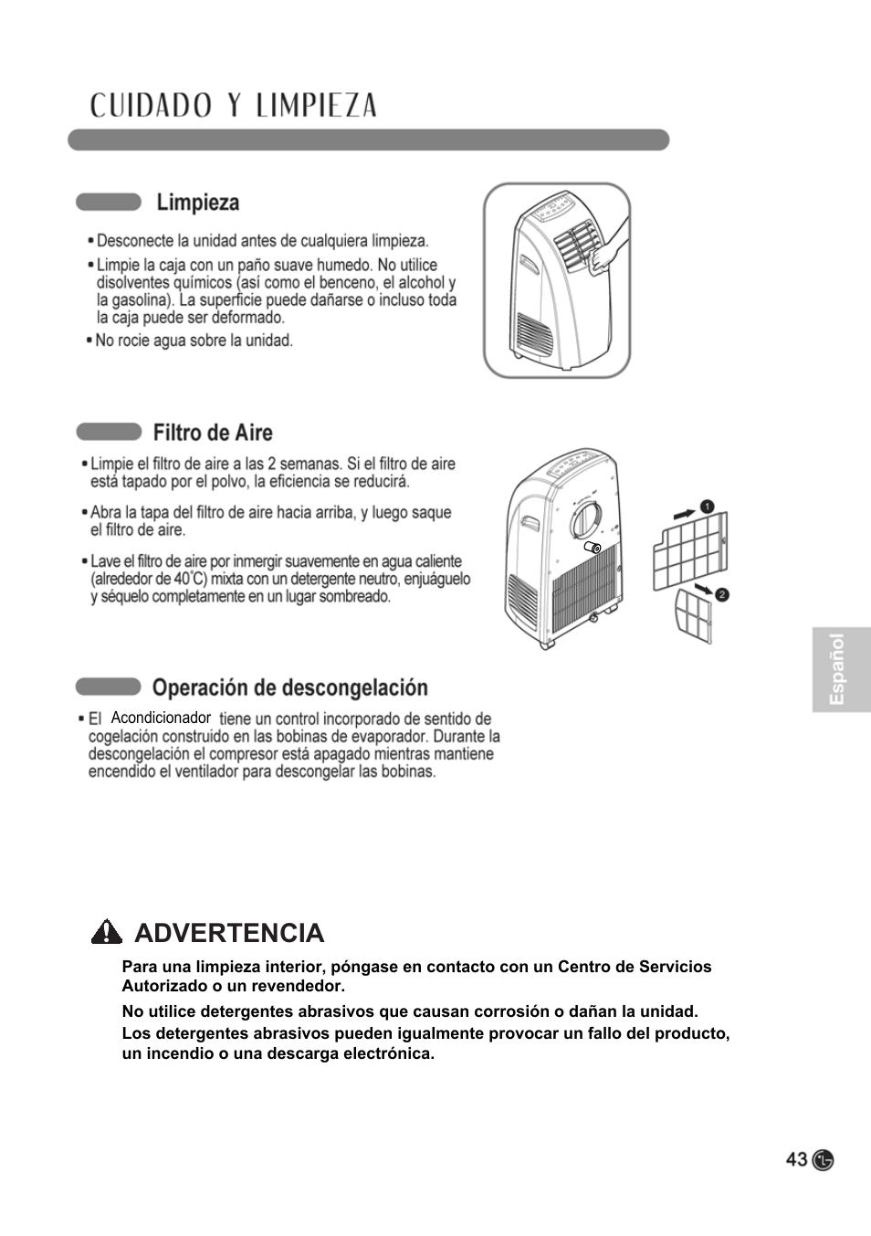 Advertencia | LG LP0910WNR User Manual | Page 43 / 48