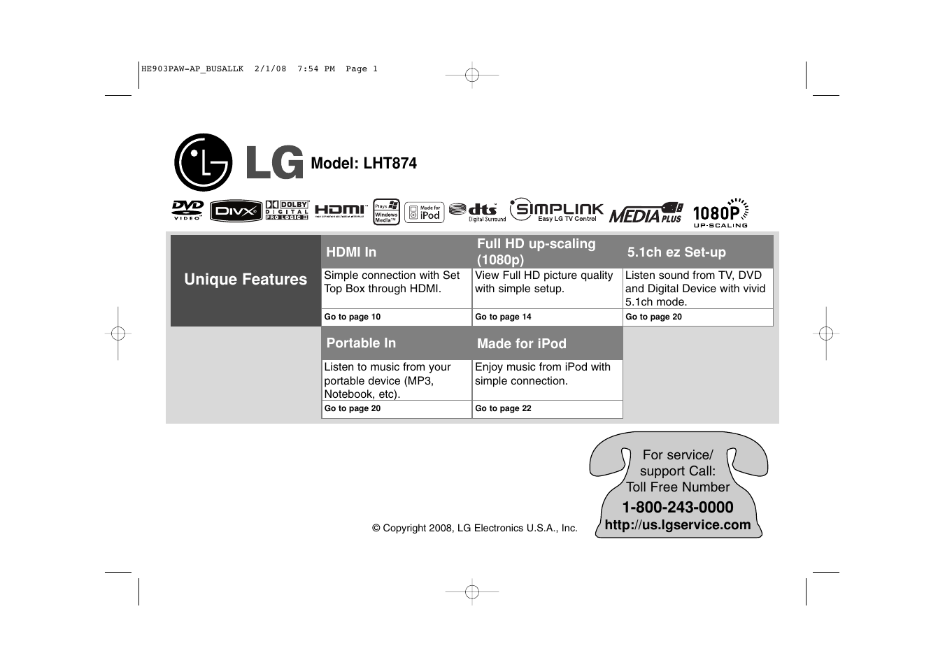 LG LHT874 User Manual | 28 pages