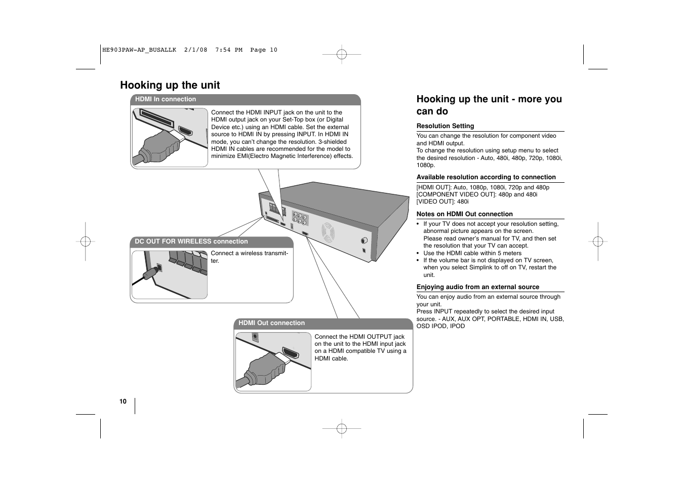 Hooking up the unit, Hooking up the unit - more you can do | LG LHT874 User Manual | Page 10 / 28