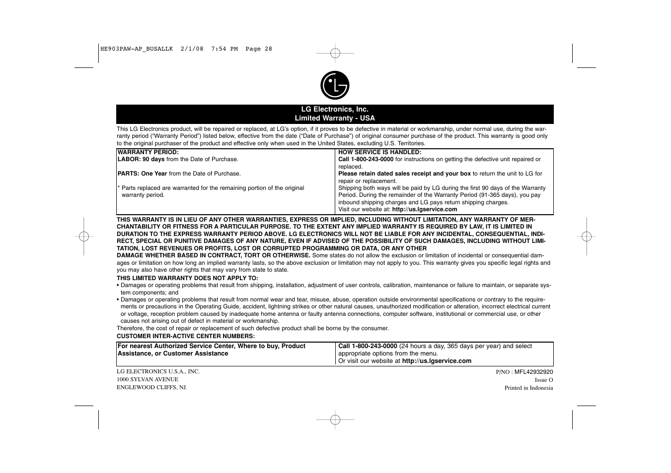 LG LHT874 User Manual | Page 28 / 28