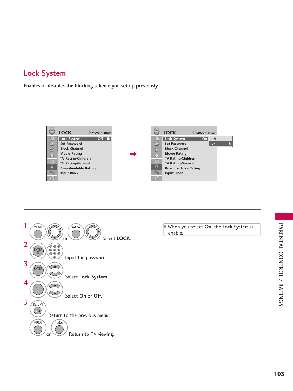 Lock system | LG 37LD665H User Manual | Page 103 / 207