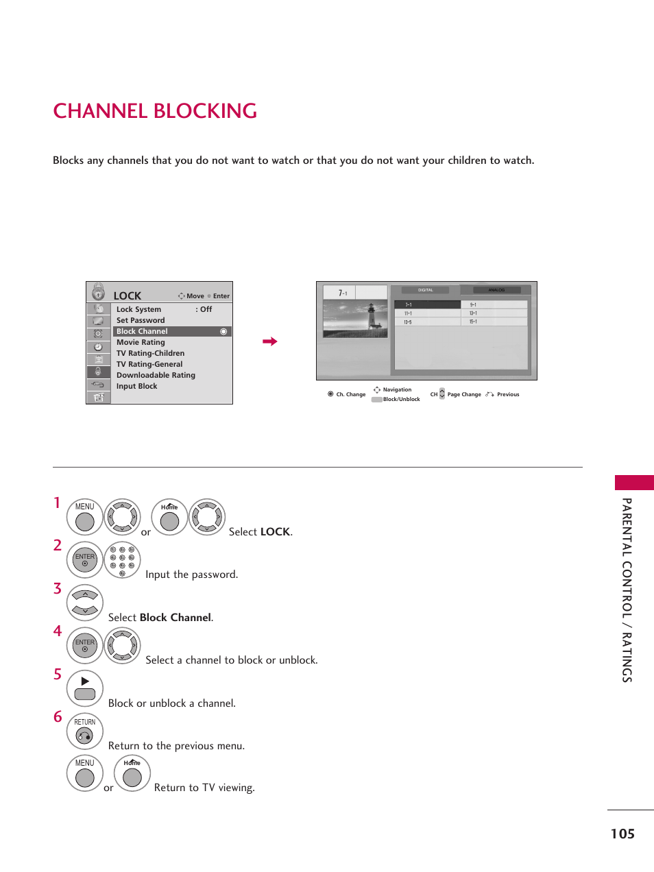 Channel blocking | LG 37LD665H User Manual | Page 105 / 207