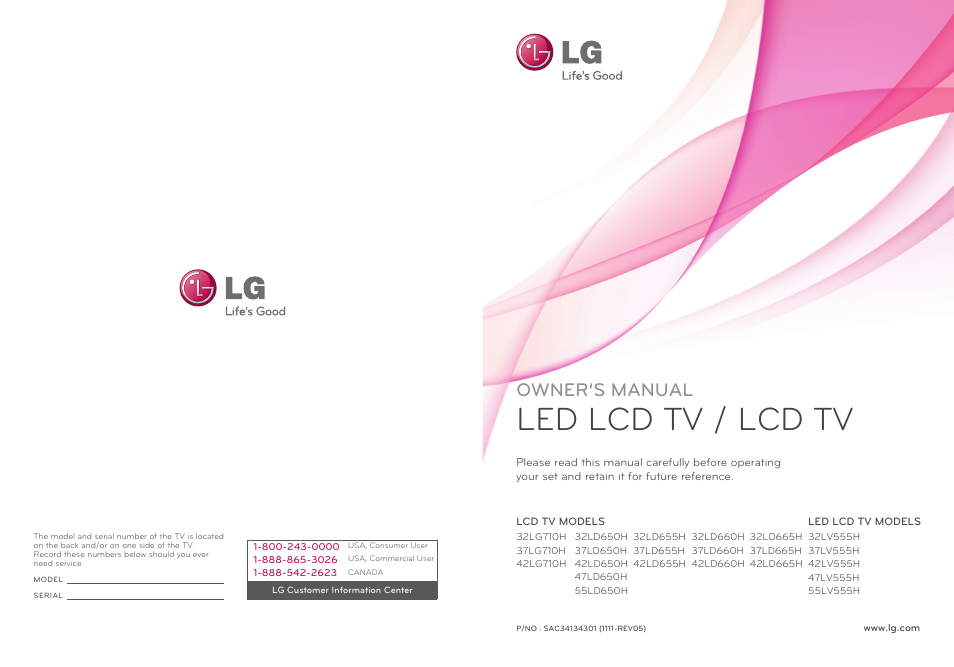 Led lcd tv / lcd tv, Owner’s manual | LG 37LD665H User Manual | Page 139 / 207