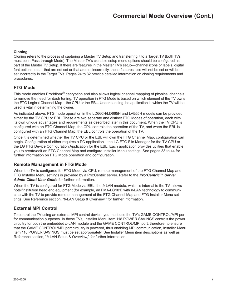 Commercial mode overview (cont.) | LG 37LD665H User Manual | Page 146 / 207